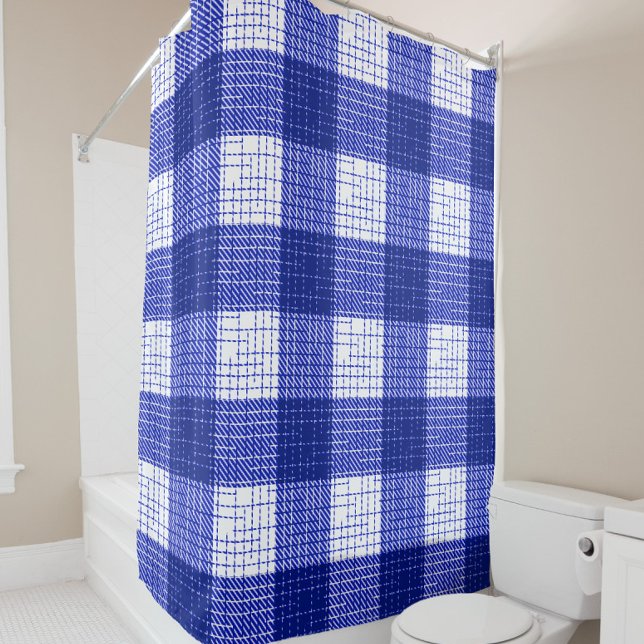 Blue and White Bold Checkered Plaid Design  Duschvorhang (Von Creator hochgeladen)