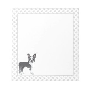 Blue and White Boston Terrier Cartoon Dog & Paws Notizblock