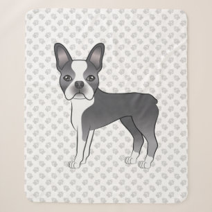 Blue and White Boston Terrier Cartoon Dog & Paws Sherpadecke