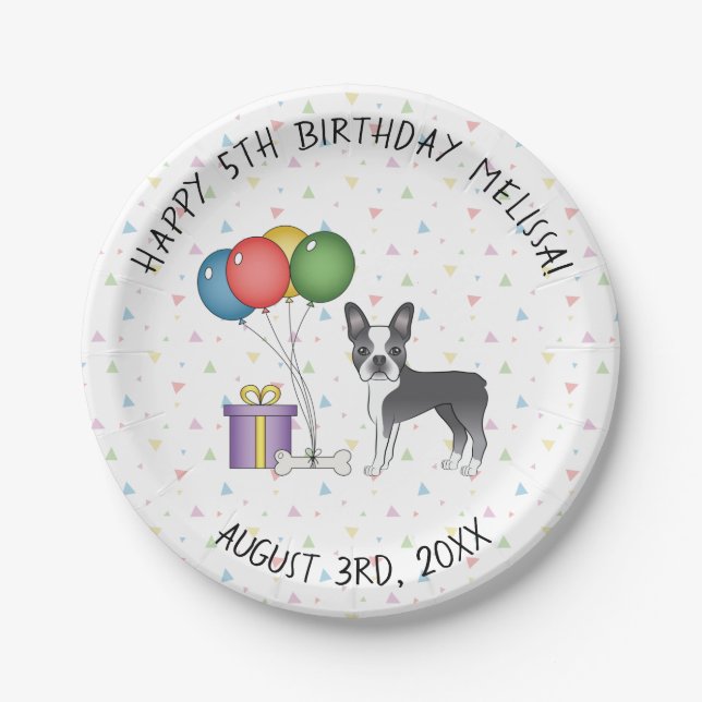 Blue and White Boston Terrier Niedlich Dog - Gebur Pappteller (Vorderseite)