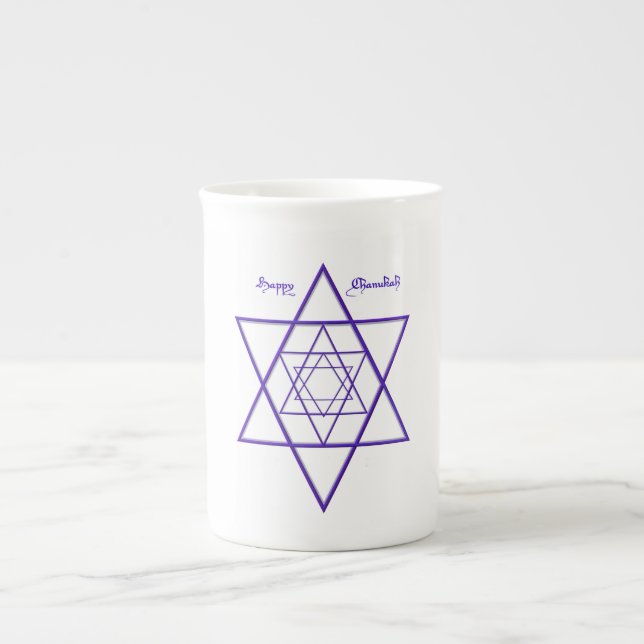 Blue and White Chanukah / Hanukkah Bone China Tass Prozellantasse (Vorderseite)