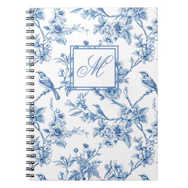 Blue and White Chinoiserie Monogram Notebook Notizblock (Vorderseite)