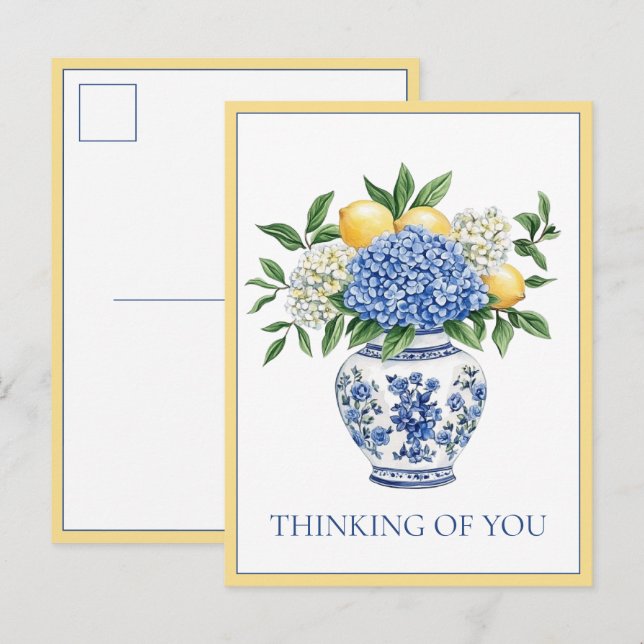 Blue and White Chinoiserie Vase With Hydrangeas Postkarte (Vorne/Hinten)