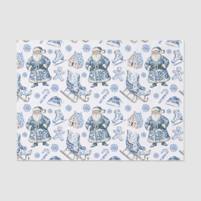 Blue and White Chinoiserie Weihnachten Seidenpapier (Vorderseite)