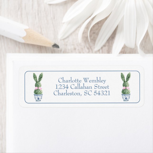 Blue and White Chinoiserie With Rabbit Topiaries (Insitu)