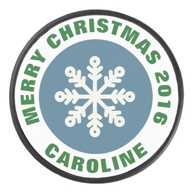 Blue and White Christmas Snowflake Hockey Puck (Vorderseite)