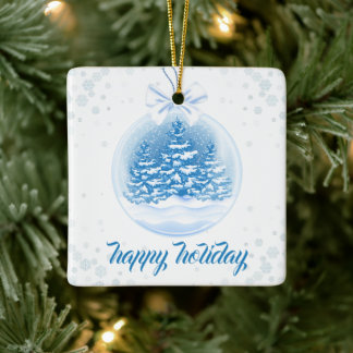 Blue and White Christmas Tree Snow Globe  Keramikornament