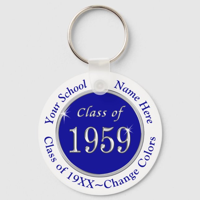 Blue and White Class of 1959 Anpassbarer Schlüssel Schlüsselanhänger (Vorderseite)