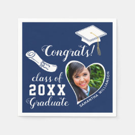 Blue and White Class of 2025 Grad Foto Abschluss Serviette