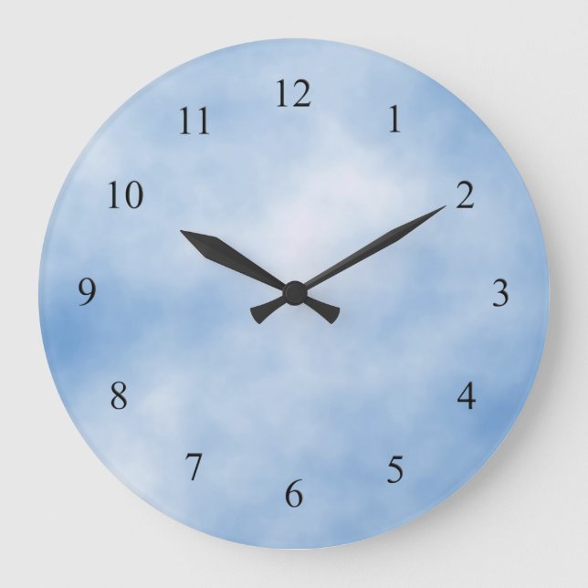 Blue and White Cloudy Day Kitchlock Wall Clock Große Wanduhr (Vorderseite)