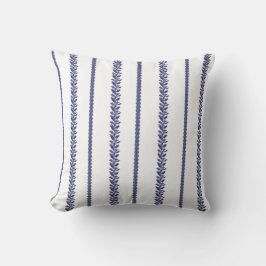 Blue and White Coastal Botanical Stripes  Kissen