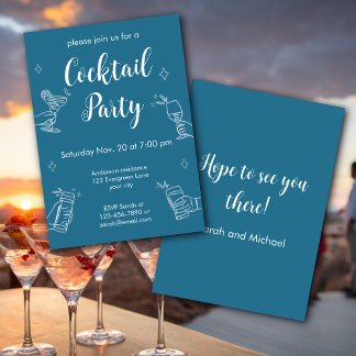 Blue And White Cocktail Party Minimalist Invitati Einladung