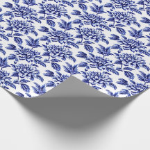 Blue and White Dahlia Blume Toile de Jouy