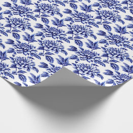 Blue and White Dahlia Blume Toile de Jouy Geschenkpapier