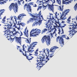 Blue and White Dahlia Blume Toile de Jouy Seidenpapier