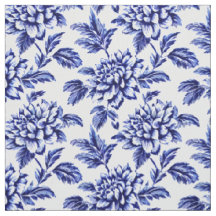 Blue and White Dahlia Blume Toile de Jouy
