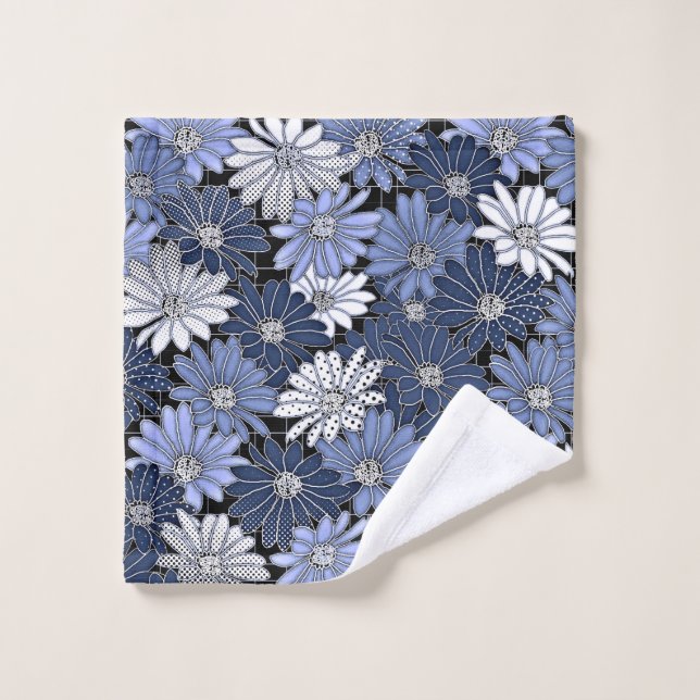 Blue and white daisy pattern (Gant de toilette)