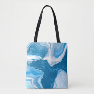 Blue and White Digital Fluid Art Marmor Tasche