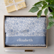 Blue and White Floral Botanical Custom Name Modern
