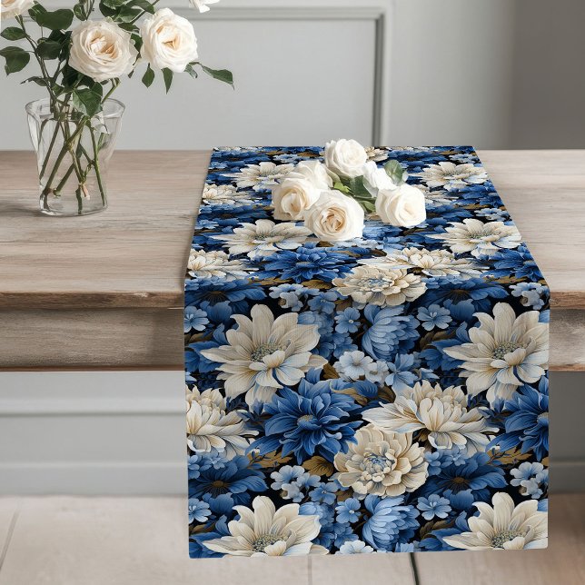 Blue and White Floral Dining Table Runner Großer Tischläufer (Blue and White Floral Dining Table Runner)
