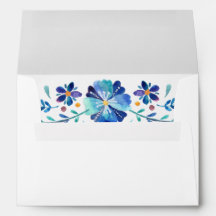 Blue and White Floral Fiesta Wedding Envelope