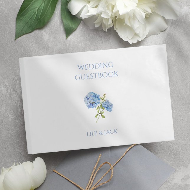 Blue and White Floral Hydrangea Wedding Gästebuch (Von Creator hochgeladen)