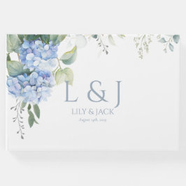 Blue and White Floral Hydrangea Wedding Gästebuch