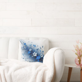Blue and White Floral Vine Throw Pillow Kissen