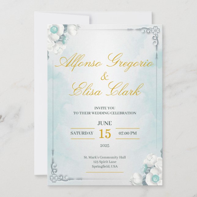 Blue and White Flower Beauty Wedding Invitation (Devant)