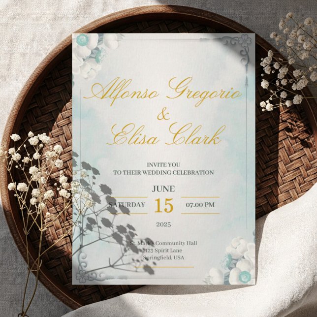 Blue and White Flower Beauty Wedding Invitation Einladung (Von Creator hochgeladen)