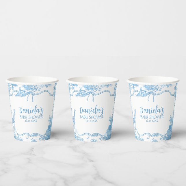 Blue and White French Toile de Jouy Baby Dusche Pappbecher (Multi)