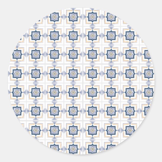 Blue and white geometric pattern  runder aufkleber (Vorderseite)