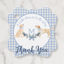 Blue and White Gingham Baby Dusche Begrüßungszeich Geschenkanhänger