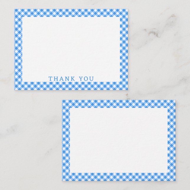 Blue and White Gingham Buffalo Kariert Vielen Dank Mitteilungskarte (Vorne/Hinten)
