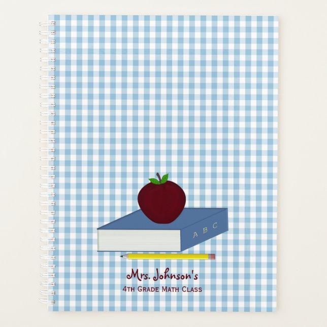 Blue and White Gingham Teacher Planer (Vorderseite)