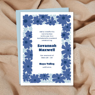 Blue and White Groovy Blooms Boho Bachelorette Einladung