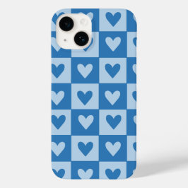 Blue and White Heart Checkered Phone Case
