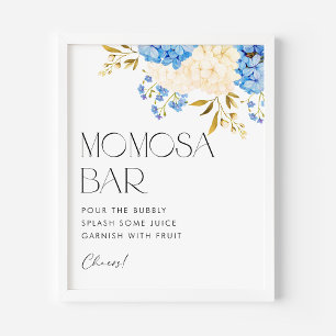 Blue and White Hydrangeas Baby Dusche Mimosa Bar Poster
