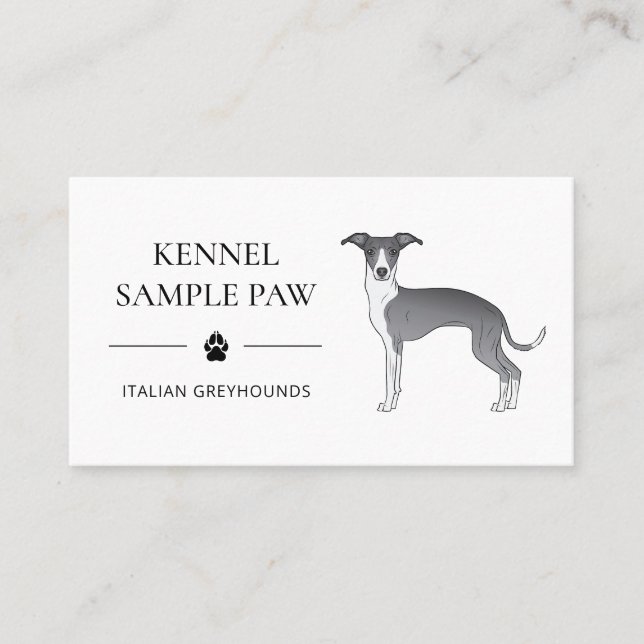 Blue and White Italian Greyhound - Dog Kennel Visitenkarte (Vorderseite)