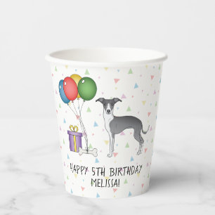 Blue and White Italian Greyhound - Happy Birthday Pappbecher