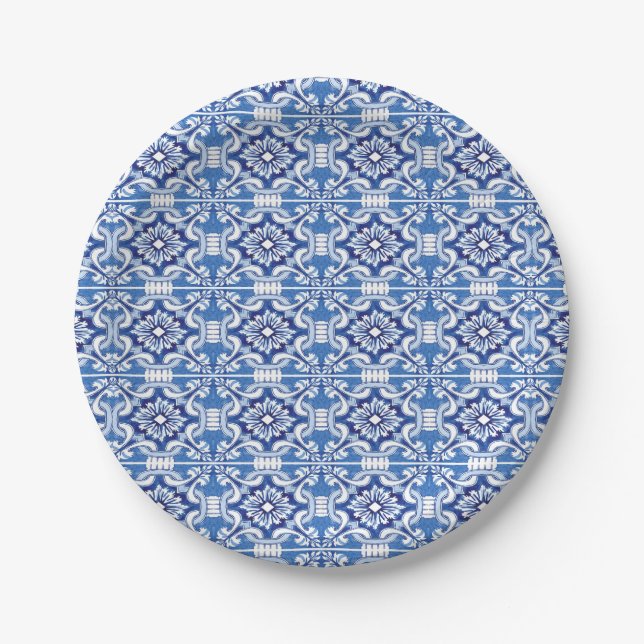 Blue and White Italian tile Plate Pappteller (Vorderseite)