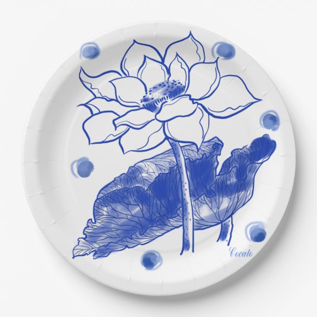 blue and white　Japanese traditional　plate 紙皿 大 Pappteller (Vorderseite)