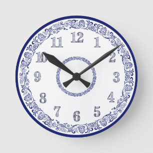 Blue and White Kitchenwall Runde Wanduhr