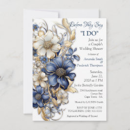 Blue and White Künstlerisch Gold Edge Blume Einladung