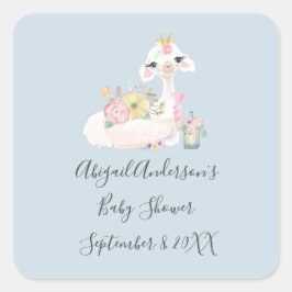 Blue and White Llama Baby Boy Dusche Quadratischer Aufkleber