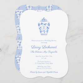 Blue and White Monogram Future Mrs. Brautparty Einladung