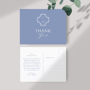 Blue and White Monogram Vielen Dank Postcard Postkarte