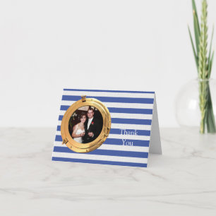 Blue and White Nautical Port Hole Frame Wedding Dankeskarte