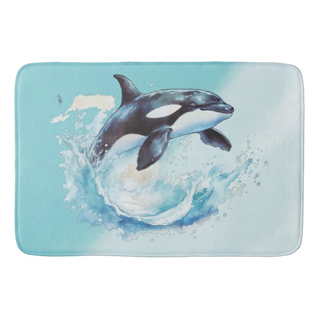 Blue and White Ocean Beach Nautical Badematte (Vorderseite)