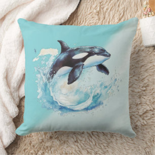 Blue and White Ocean Beach Nautical Kissen